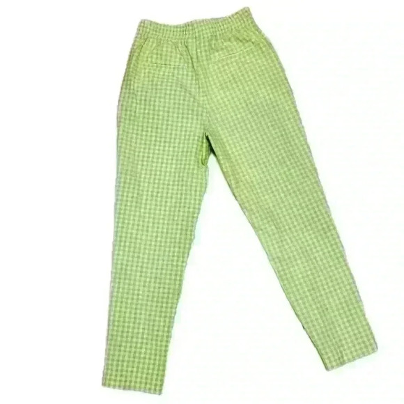 Zara Gingham Straight Pull On Pants Green and White with Gold Buttons Sz S - Picture 2 of 7